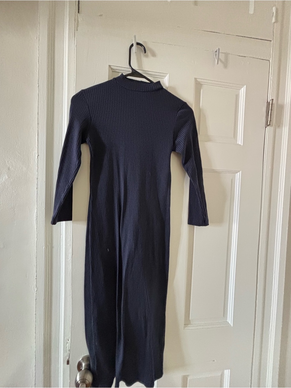 Ribbed Long Sleeve Midi Dress in Navy